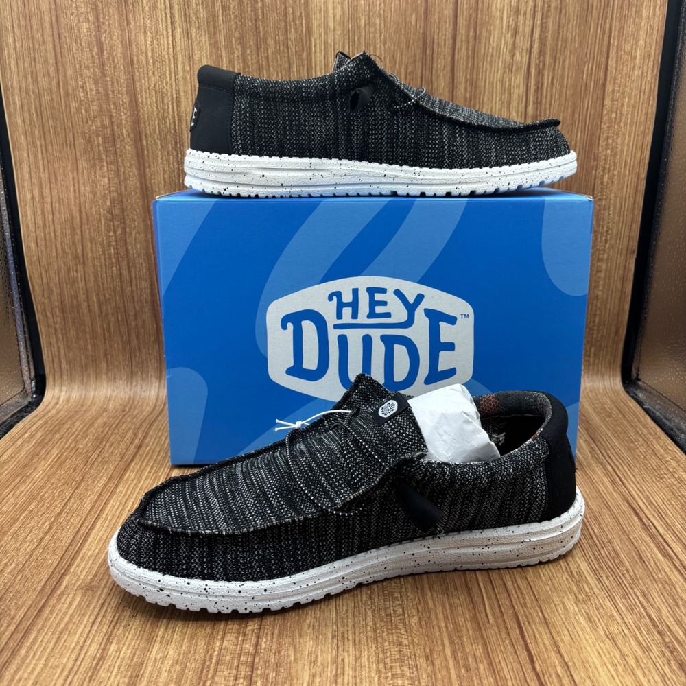 Hey Dude Wally Sox Stitch Mens Size 10 Black White New Slip On Loafers 40161-0YH - Picture 2 of 7